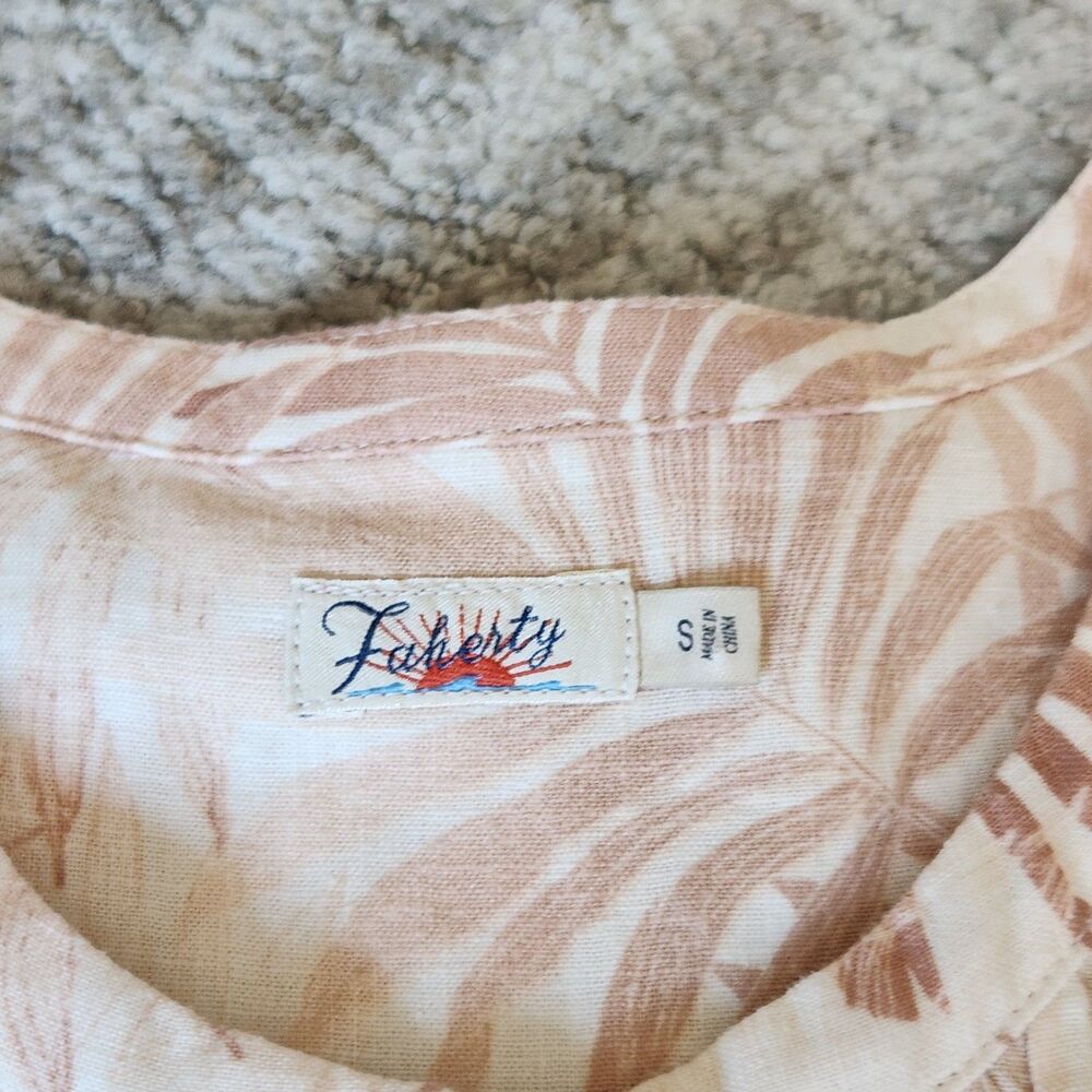 Faherty women's linen blend palm peach sleeveless midi dress size S - Picture 2 of 10